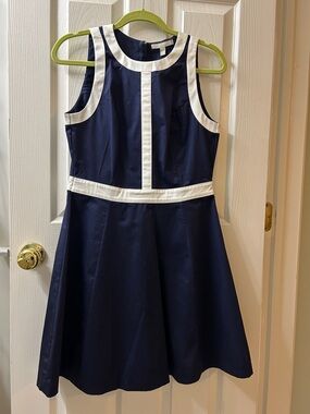 Banana Republic Navy and White Contrast Fit-and-Flare Dress